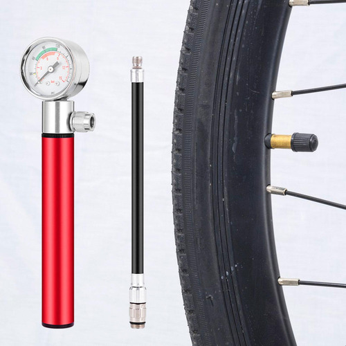 Mini Bomba De Bicicleta, Manómetro Pequeño, Válvula Rojo
