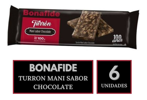 Turron Bonafide Mani Con Chocolate 100g. Pack X 6 Unidades