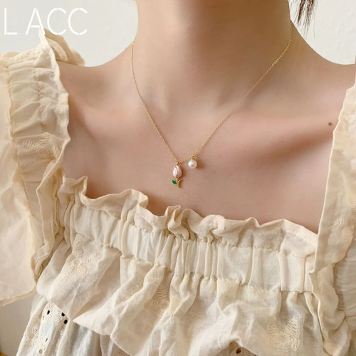 Collar Dongdaemun Con Flores De Tulipán Para Mujer, Diseño D