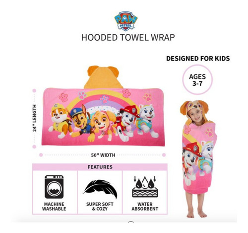 Toalla De Baño Paw Patrol Skye Con Gorro Para Niñas *sk Color Rosa Lisa
