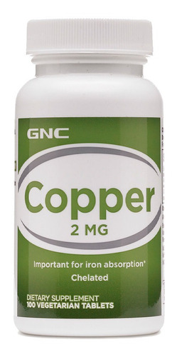 Cobre Copper 2 Mg 100 Tabletas Gnc