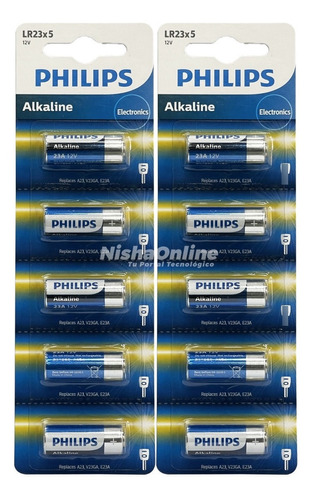 Pack 10 Pilas Philips 23a Lr27 Alcalina 12v Para Control Etc