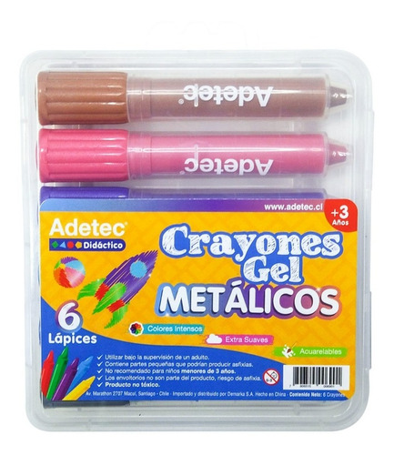 Crayones Gel Acuarelables Adetec 6 Colores Metálicos