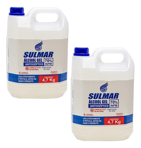 02 Und Alcool Gel 70º 5l Sulmar Antisséptico E Bactericida Fragrância Neutra