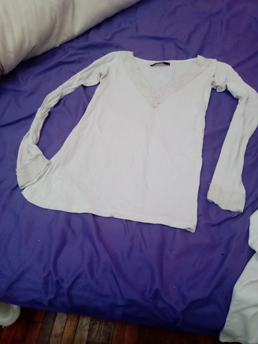 Remera Blanca Manga Larga Camiseta T M.sweet .broderi