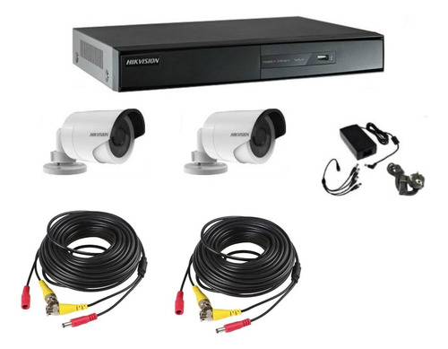 Kit Dvr Hikvision 4 Canales + 2 Cámaras Hd + Cables + Fuente