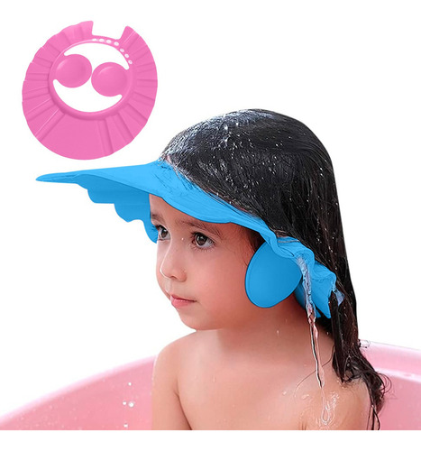 2pz Gorro De Baño Ducha Ajustable Bebé Protección Ojos Oídos Color Azul/rosa Lisa