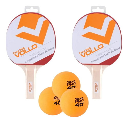 2 Raquetes De Ping Pong Vollo Force 1000 + 3 Bolinhas Vollo