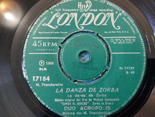 Vinilo Single De Duo Acropolis - Danza Zorba  ( B75