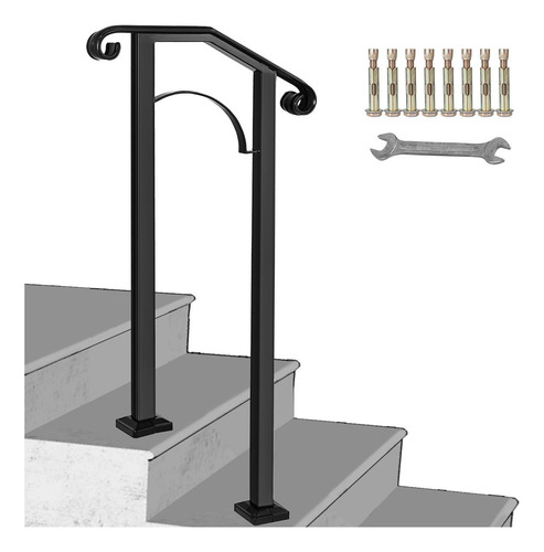 Vevor Barandal De Pasamanos De Escaleras 1 O 2 Pasos Hierro Color Negro