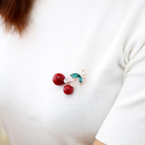 4 Broches De Cereza Con Diamantes De Imitación Y Perlas De