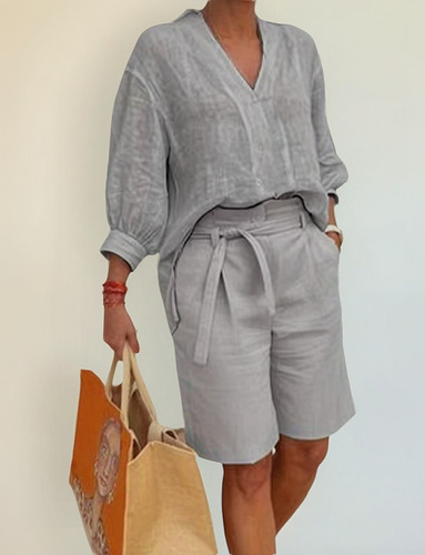 Conjunto De Camisa Y Pantalón De Lino Y Algodón Para Mujer