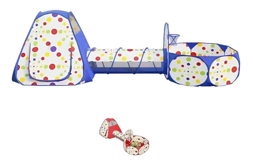 Carpa para niños Genérica Túnel diseño lunares color Azulde Sin personaje con forma de castillo