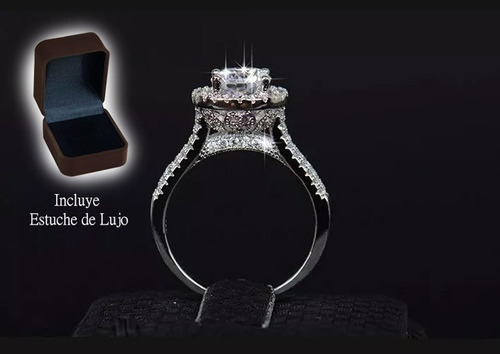 Imagen 5 de 8 de Anillo De Compromiso Plata + Baño Oro Blanco Diamante Cultiv