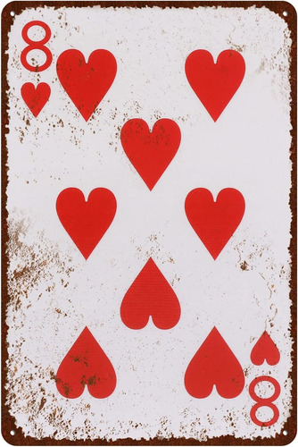 Vintage Poker Tin Sign, The Eight Of Heart Metal Tin Si...