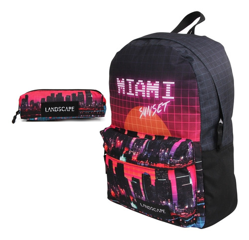 Kit Mochila De Costas Landscape Miami Sunset Estojo Dermiwil