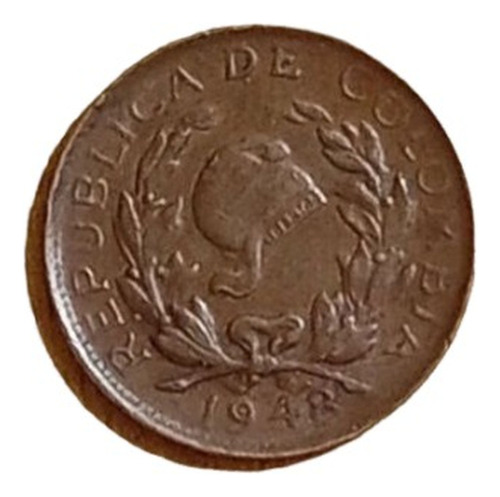 Moneda Colombia 1 Centavo 1948 B Bronce Bonita !  ( # 2 ) 