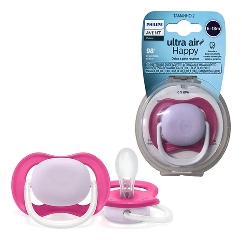 Chupeta Ultra Air Unitária Lisa 0 - 18 Meses Philips Avent Cor Rosa