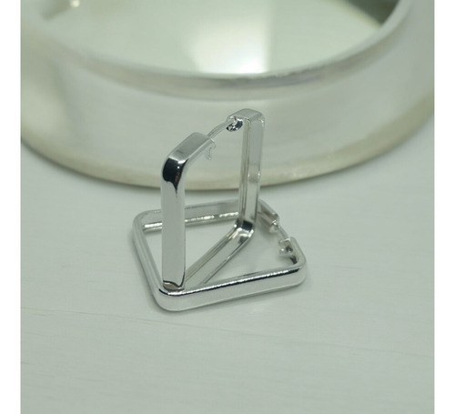 Brinco Argola Quadrada Fechada Banhada Prata 925 Antialérgico Feminino Cor Prata Luxo