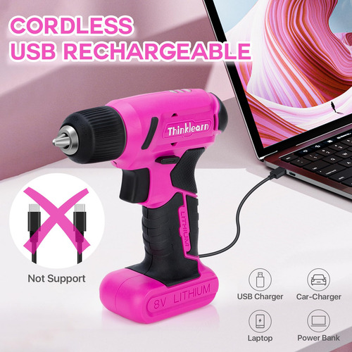 Jgo Herramientas Rosa De 64 Pzas Con Taladro Inalámbrico Tal