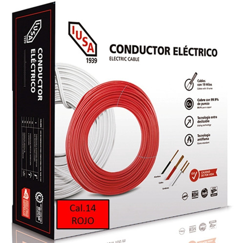 Caja 100 Mts Cable Iusa Rojo Thw Cal 14 Awg 100%cobre