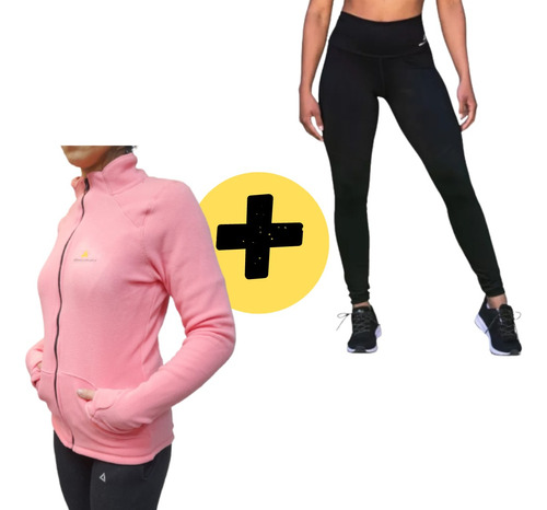 Campera Polar Rosa Dama + Calza Gym Urban Luxury Cuo S Int