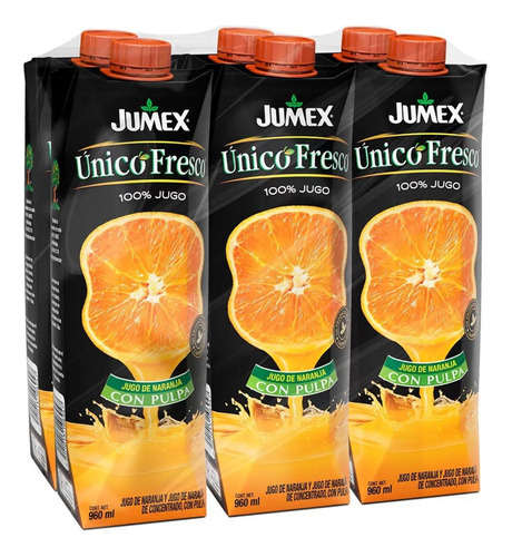 Jugo De Naranja Único Fresco Con Pulpa Jumex 6 Pz De 960ml