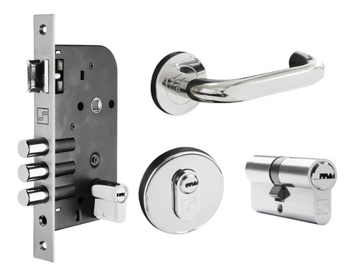 Fechadura Porta 3 Pinos Chave Multiponto - Com Maçaneta Inox