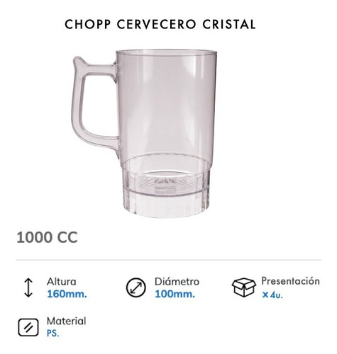 Imagen 2 de 10 de Chopp Cervecero 1000 Cc X 4 Cerveza Vaso Jarra Cristal