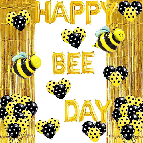 Kit Fiesta Happy Bee Day Globos De Cumpleaños Decoración Color Amarillo