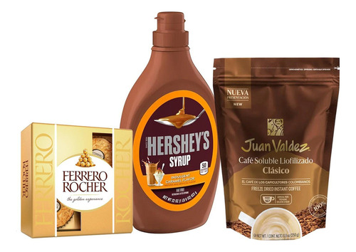 Combo Hersheys Syrup Caramelo Ferrero Juan Valdez