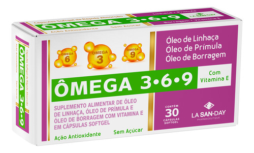 Suplemento Ômega 3.6.9 - 30 Cápsulas - La San Day Sabor Sem Sabor