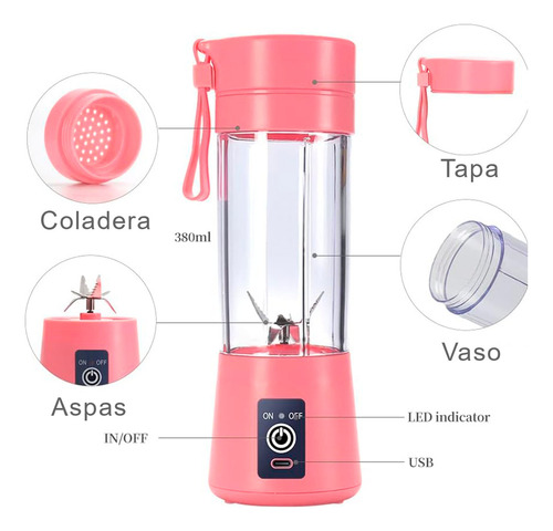 Licuadora Mini Con Vaso Recargable Portatil Usb Gym Oficina