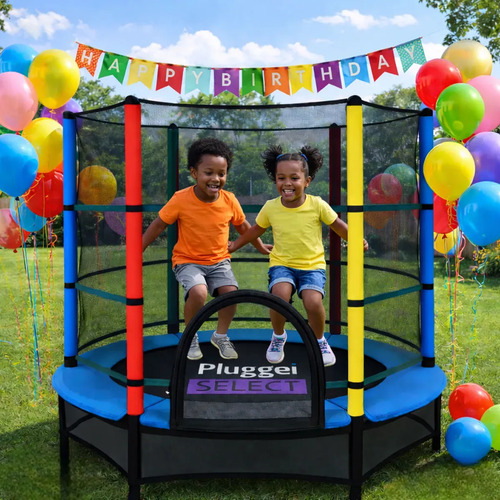 Pula Pula Cama Elástica Trampolim Infantil 1,62m 150kg Com rede Lona De Salto Preto Proteção De Molas Azul Pluggei Select PluggKids TB01