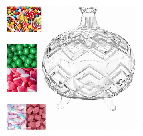 Bomboniere Porta Doces De Vidro Com Pé E Tampa 390ml