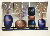 Comprar Cuadro Decorativo Floreros Azul Tríptico 3 Piezas Ondulado.
