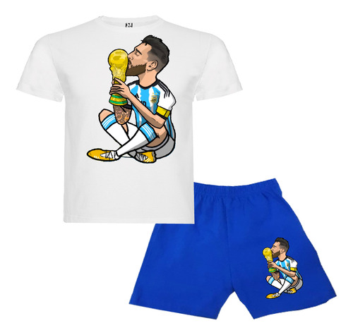 Pijama Corto Niñoss Algodon Messi Campeón Mundo 3 Estrellas