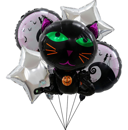 Kit Globos Gato Negro Plateado Halloween