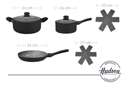 Set Black Granite 7 Piezas + 2 Separadores Bateria Hudson