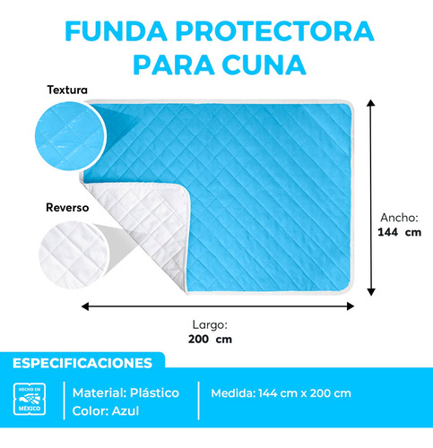 Plasticuna Protector Impermeable Para Corral Cuna Bebes Azul Liso