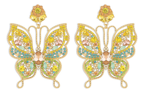 Aretes De Plata Dorado Con Pedreria De Colores, Para Mujer 