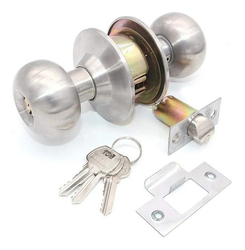 Imagen 2 de 4 de Cerradura Pomo Ply Acero Inoxidable Llave Y Boton Integrad