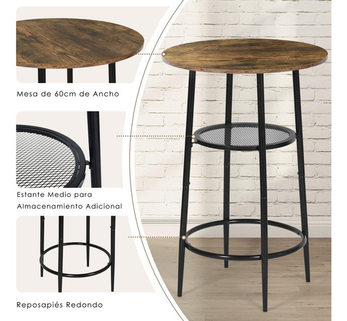 Mesa De Bar Moderna Redonda Doble Capa Metal Negro Madera