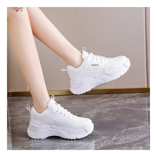 Zapatos Blancos Suela Gruesa Informales De Moda Para Mujer