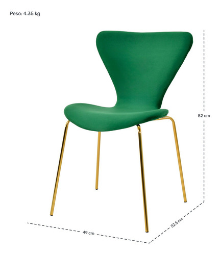 Juego Set 4 Sillas Terciopelo Comedor Tapizada Minimalista Estructura de la silla Dorado Asiento Verde