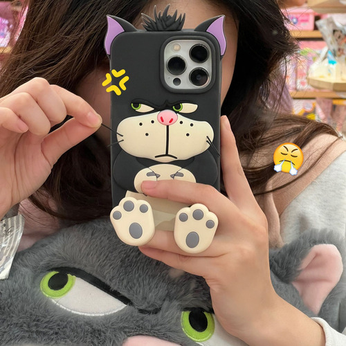 Sh Capa Silicone Lucifer Cat Para iPhone Com Suporte