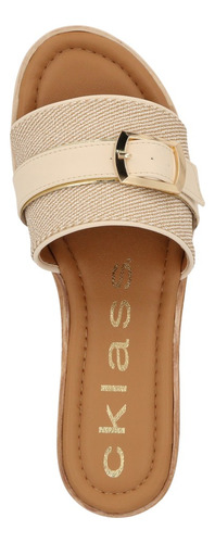 Dúo 658 Sandalia Casual Mujer Miel Y Beige Con Hebilla