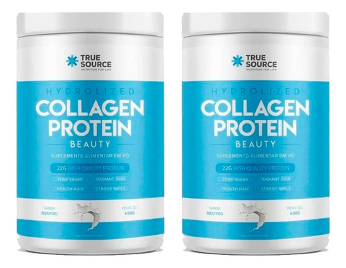 2x True Hydrolized Collagen Protein 450g True Source Sabor Neutro