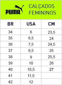 tabela tamanho tenis feminino