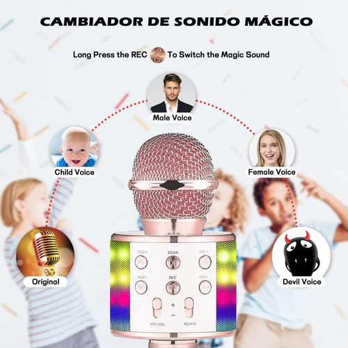 Micrófono De Karaoke Inalámbrico Bluetooth, Con Bocina Niños Negro